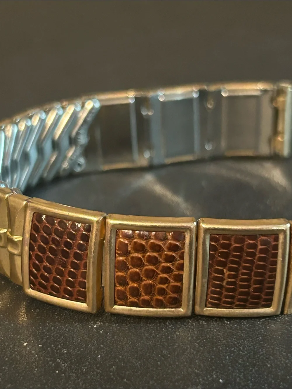 Men's Estate 40s 16mm Stone Wall 1/20 10kt Gold Filled Watch Band Lizard Leather